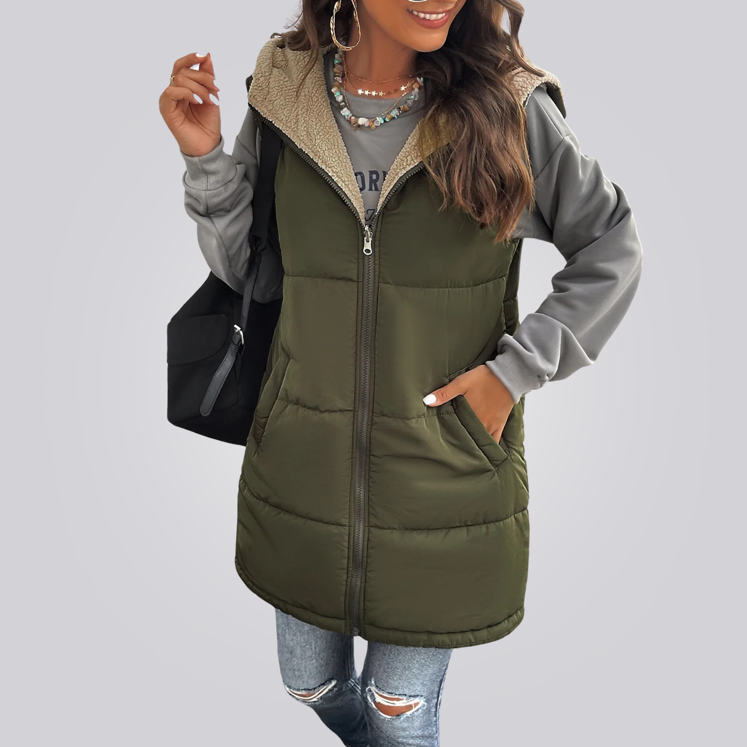 Colete Feminino Longo com Capuz Montevie